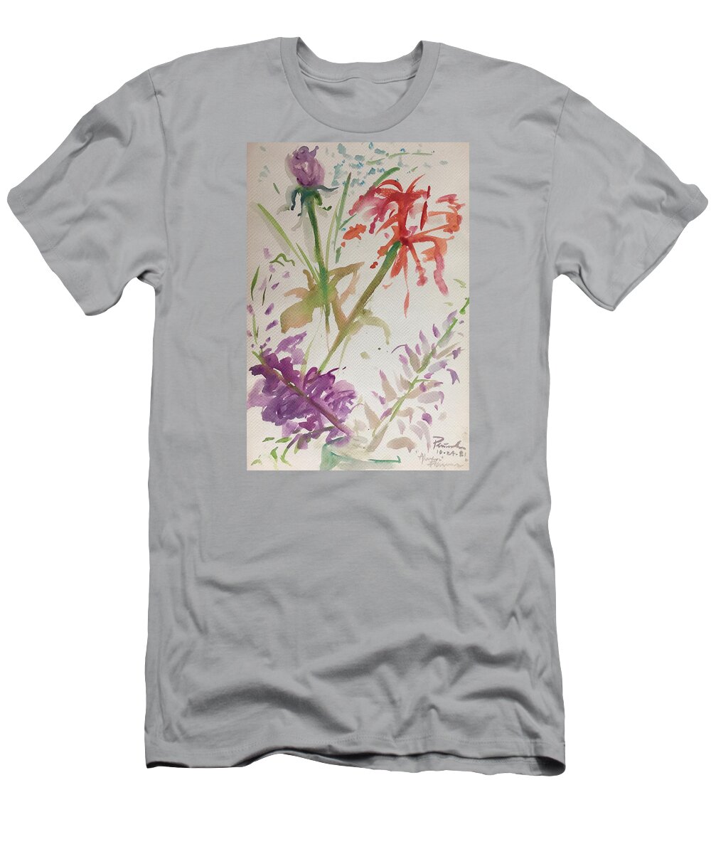 Ricardosart37 T-Shirt featuring the painting Alexa's Flowers by Ricardo Penalver deceased
