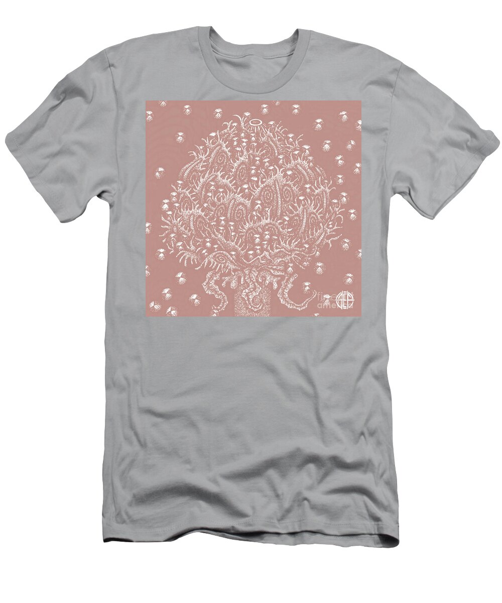 Boho T-Shirt featuring the drawing Alien Bloom 15 Rosy Mauve by Amy E Fraser