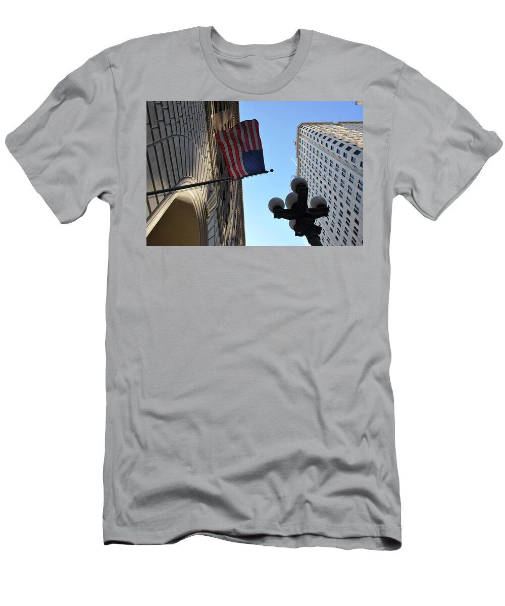 City T-Shirt featuring the photograph American Flag Downtown LA by Matt Quest