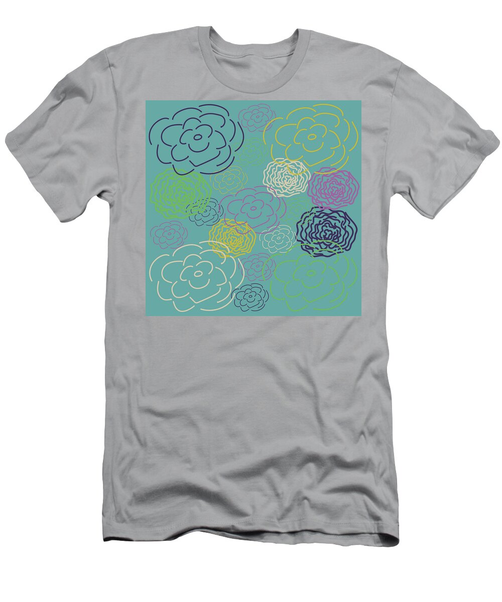 Digital Art T-Shirt featuring the digital art Aqua Flower Blooms by Lisa Blake