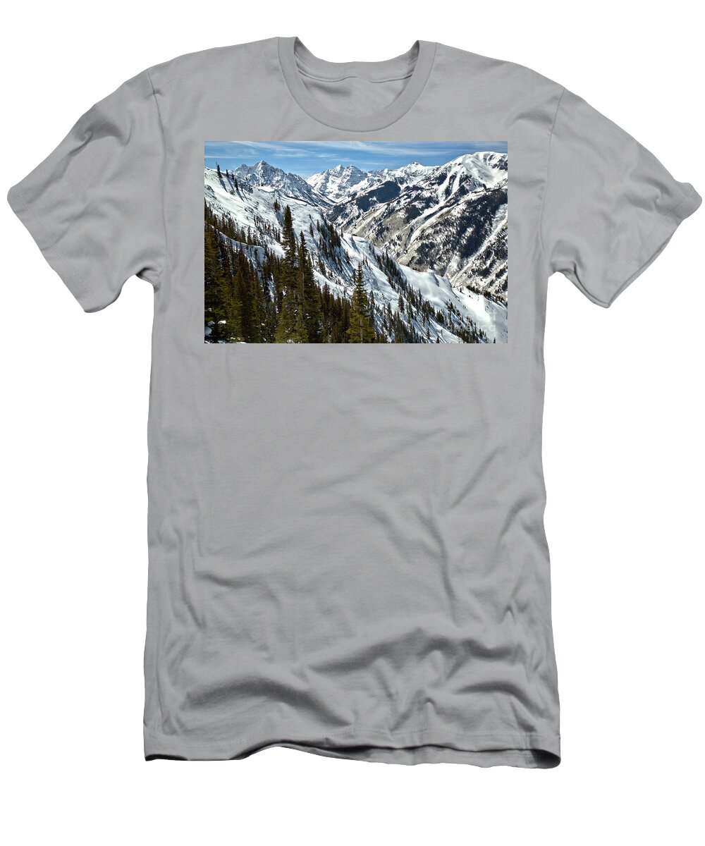 Maroon Bells T-Shirt featuring the photograph Aspen Peaks Above The Treeline by Adam Jewell