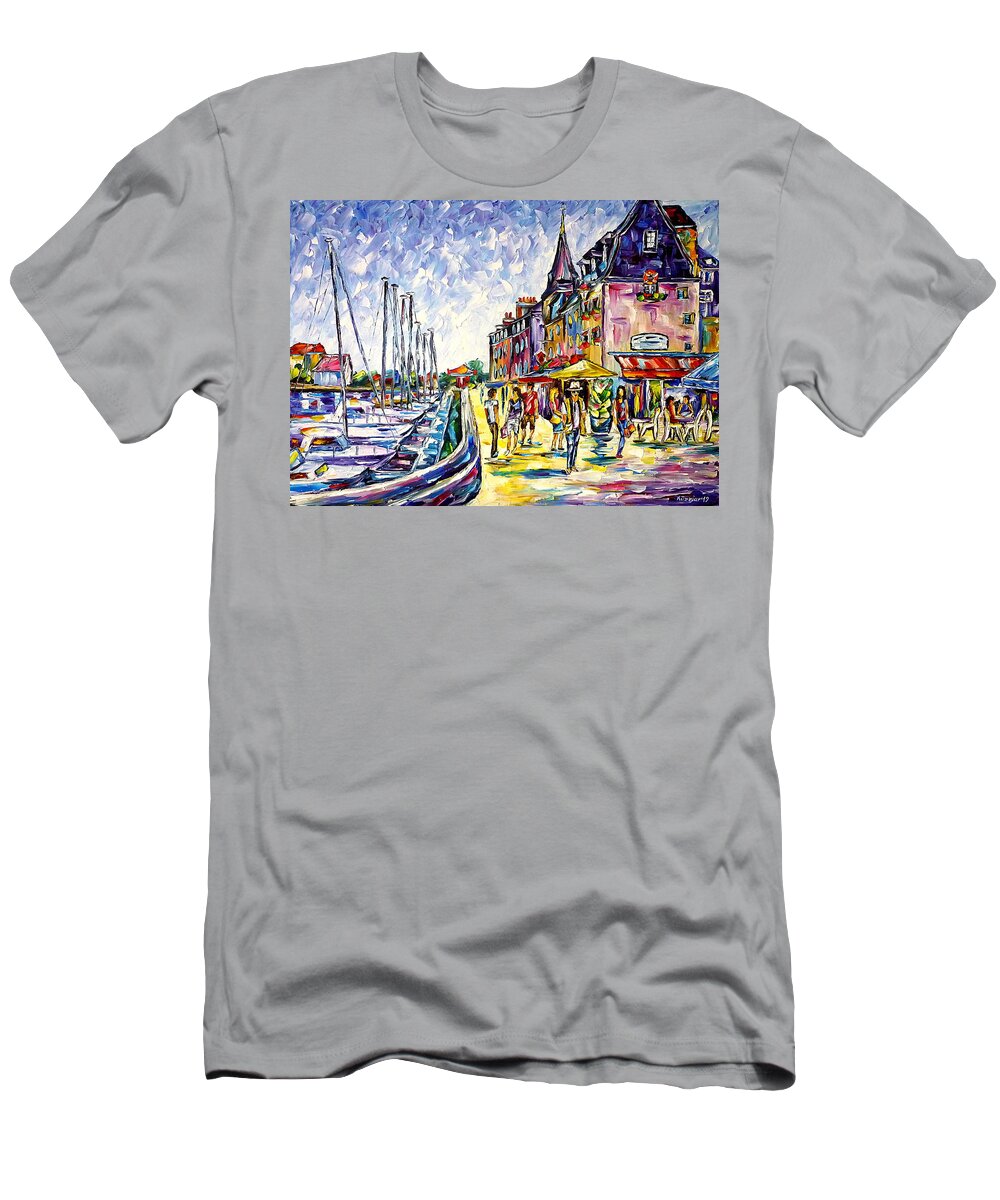 Harbor Painting T-Shirt featuring the painting At The Harbor Of Honfleur by Mirek Kuzniar