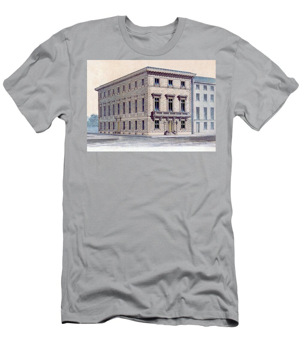 Athenaeum Of Philadelphia T-Shirt featuring the mixed media Athenaeum Perspective by John Notman