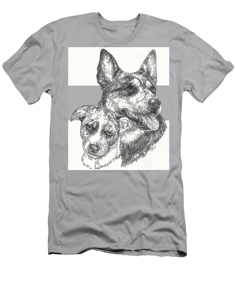 Herding Group T-Shirt featuring the drawing Australian Cattle Dog and Pup by Barbara Keith