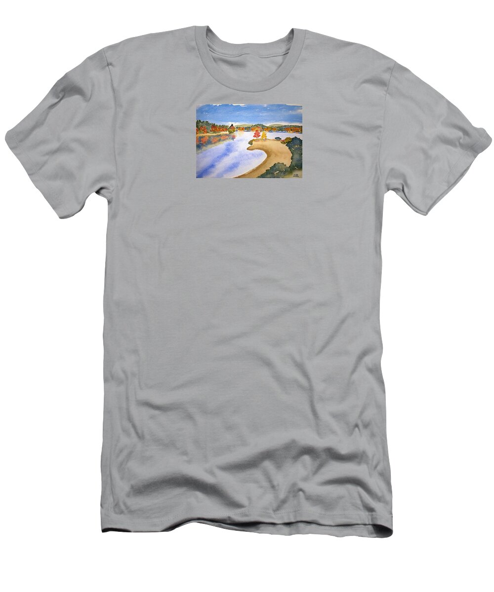 Watercolor T-Shirt featuring the painting Autumn Shore Lore by John Klobucher