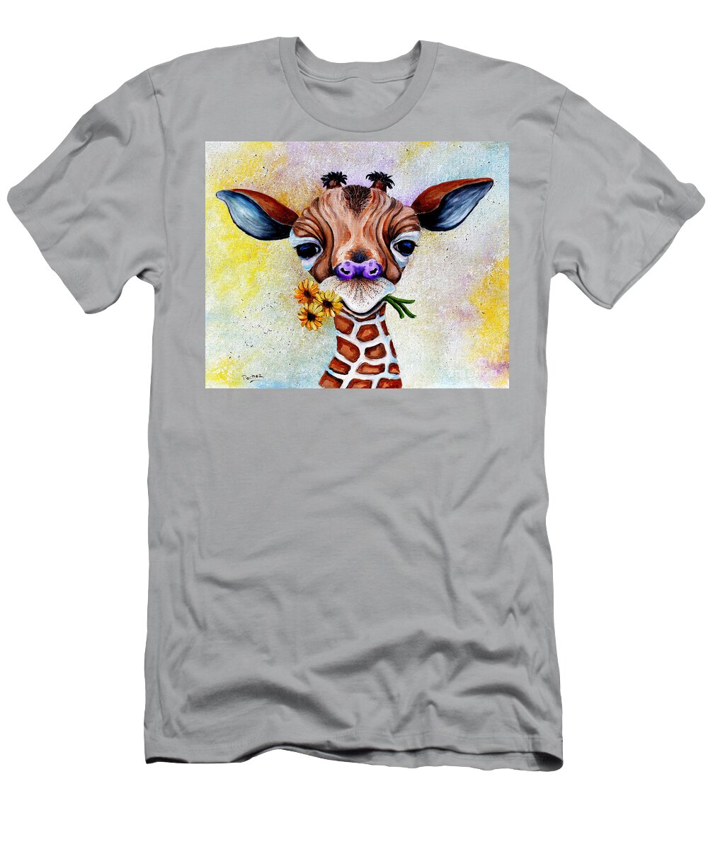 Baby Animals T-Shirt featuring the painting Baby Giraffe by Pechez Sepehri