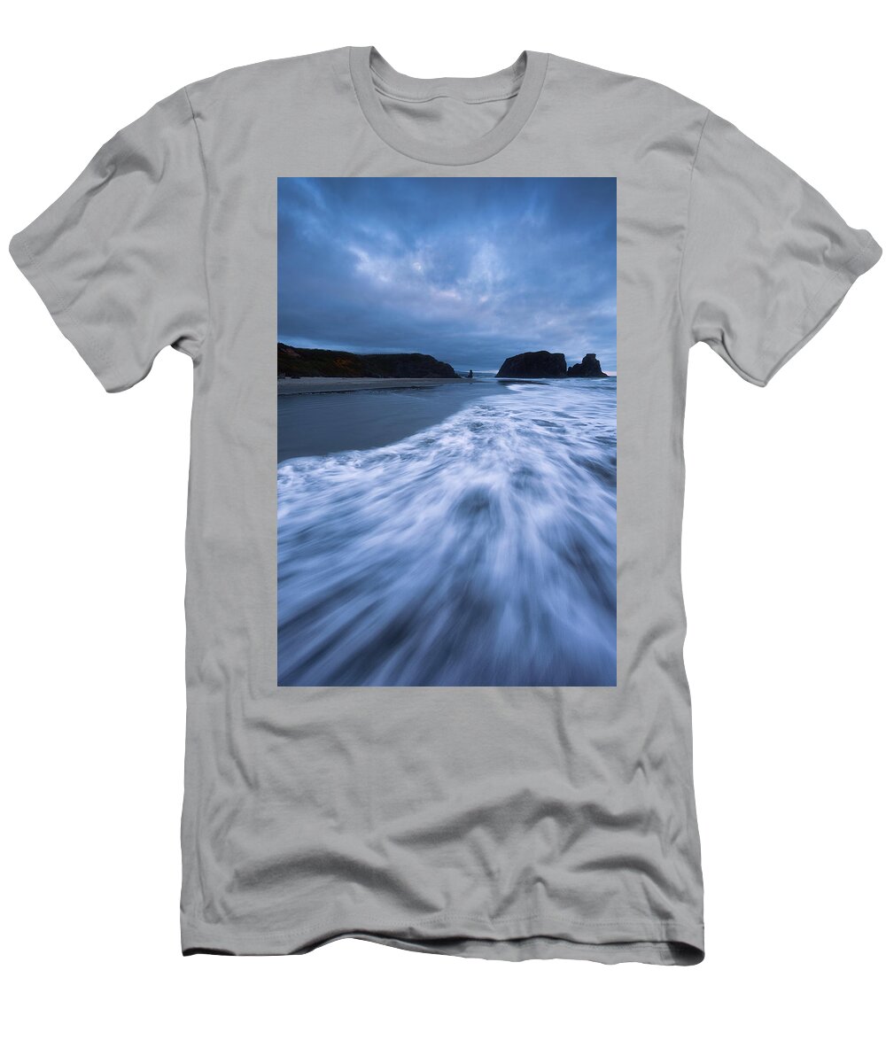 Blue Hour T-Shirt featuring the photograph Bandon Blues With Moon by Darren White