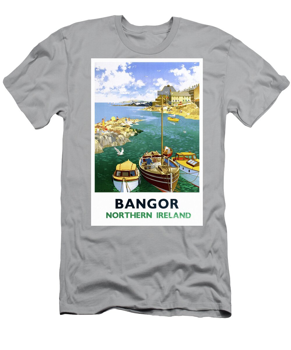 Vintage T-Shirt featuring the drawing Bangor Ireland Vintage Travel Poster Restored by Vintage Treasure