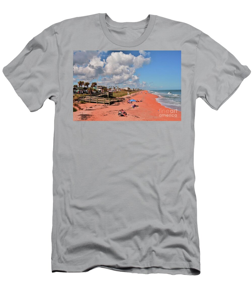 Beach Art T-Shirt featuring the painting Beautiful beach day at Flagler Beach 11-9-18 by Julianne Felton