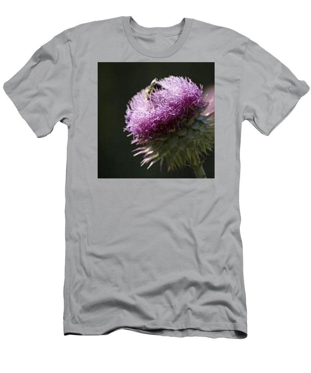 Bee Men's T-Shirt (Athletic Fit) featuring the photograph Bee On Thistle by Nancy Ayanna Wyatt