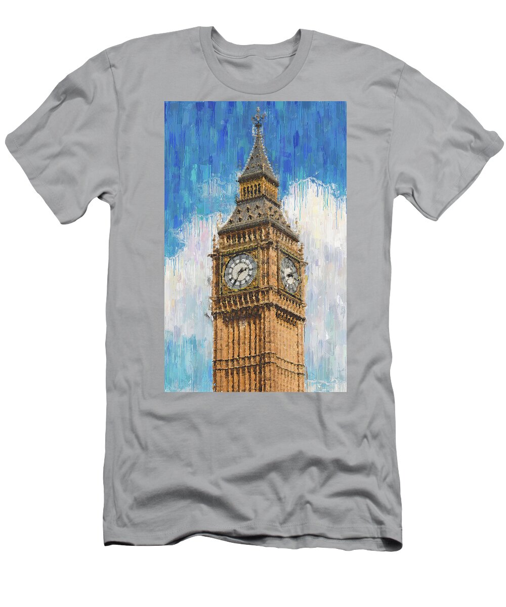 Big Ben T-Shirt featuring the painting Big Ben of London - 02 by AM FineArtPrints