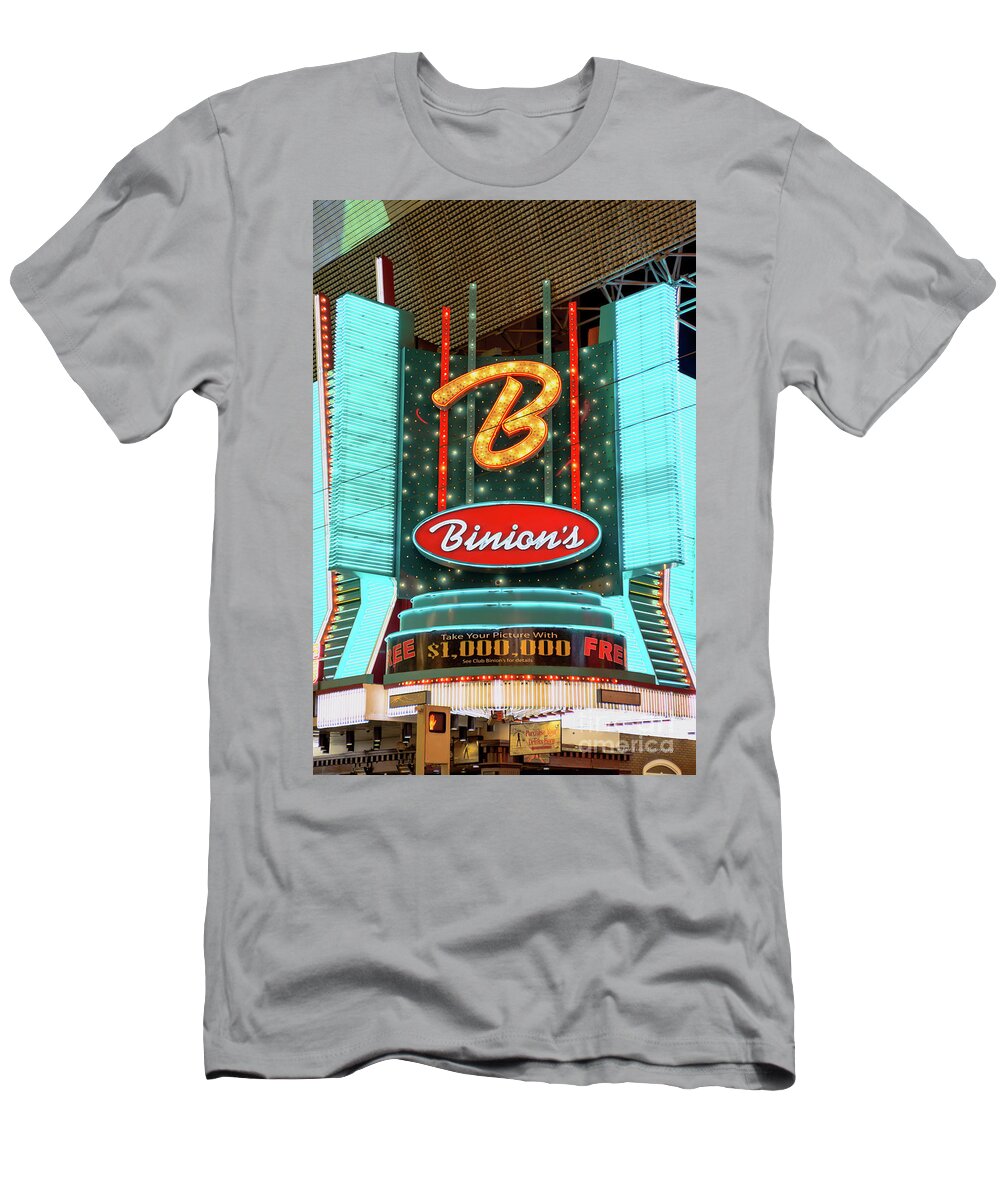 Binions Hotel And Casino T-Shirt featuring the photograph Binions Casino Main Entrance Sign by Aloha Art