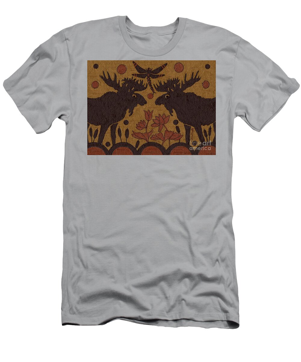 Native American T-Shirt featuring the painting Birch Bark - Moose Medicine by Chholing Taha