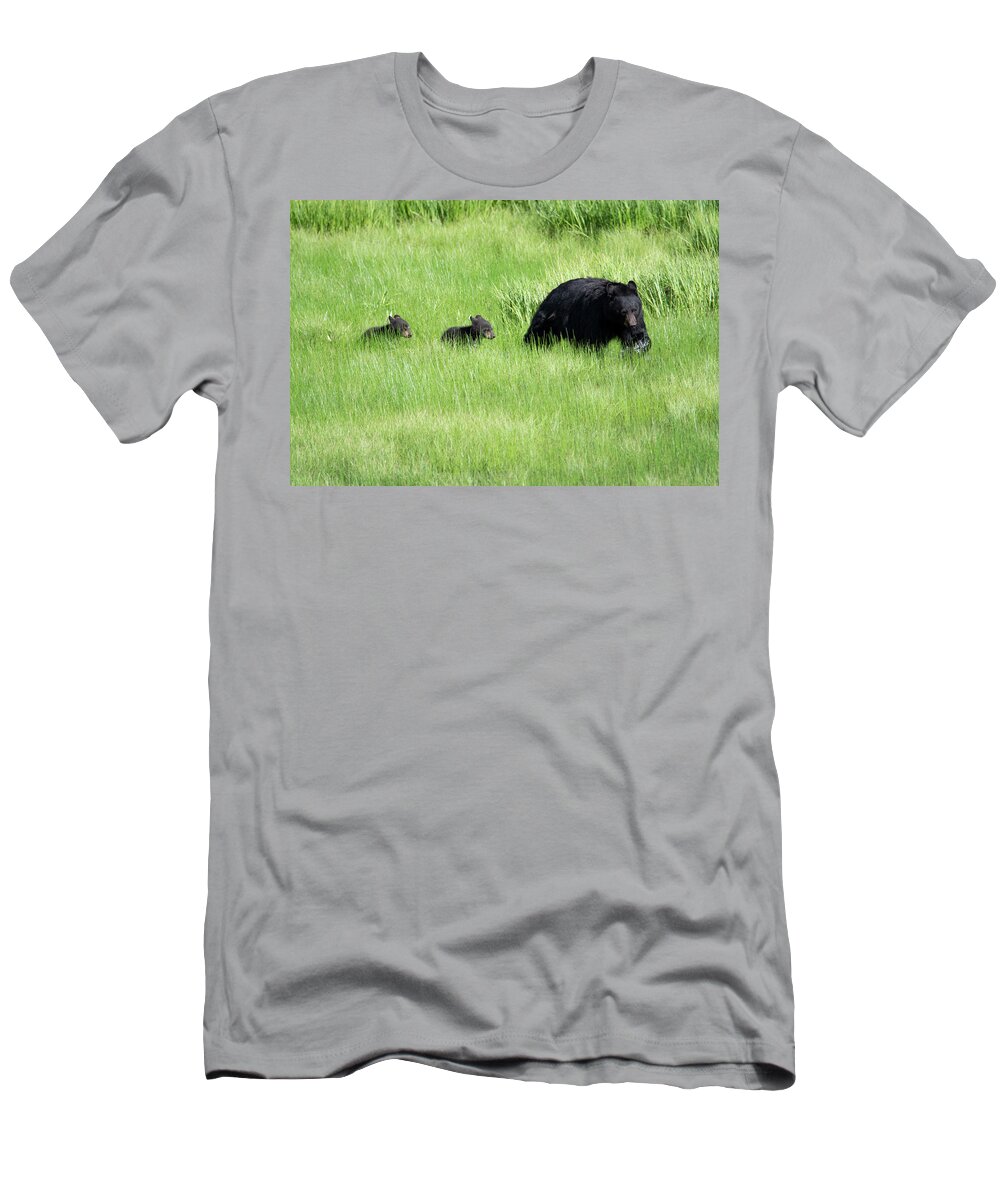 Bear T-Shirt featuring the photograph Black Bear and cubs by Patrick Nowotny