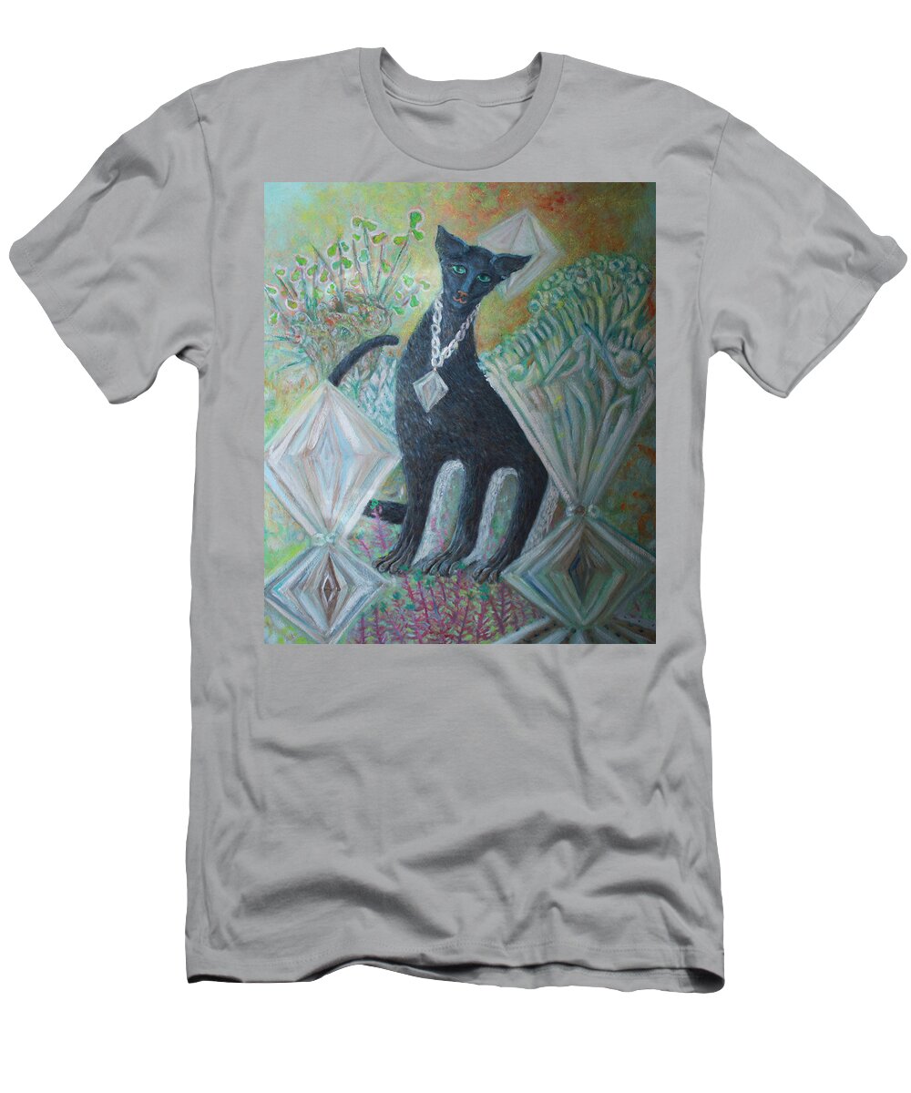  T-Shirt featuring the painting Black oriental cat by Elzbieta Goszczycka
