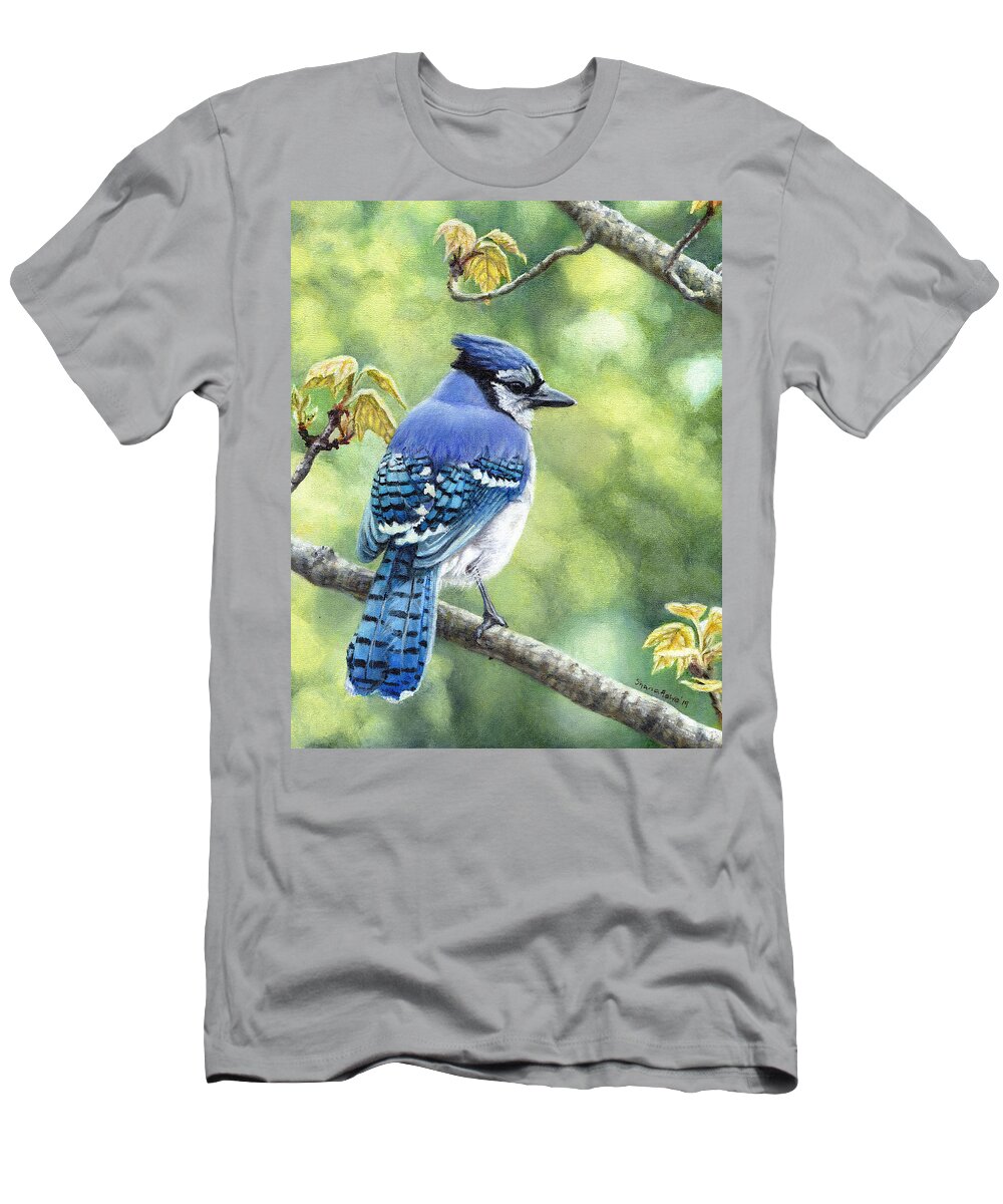 Blue Jay T-Shirt featuring the painting Blue Jay in Spring by Shana Rowe Jackson