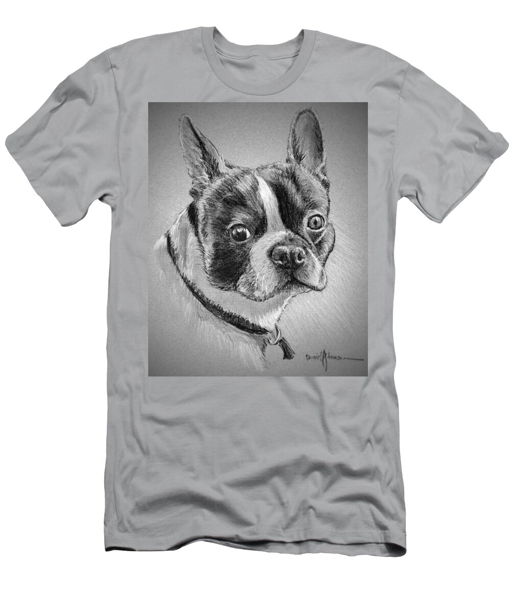 Dog T-Shirt featuring the drawing Boston Bull Terrier by Daniel Adams