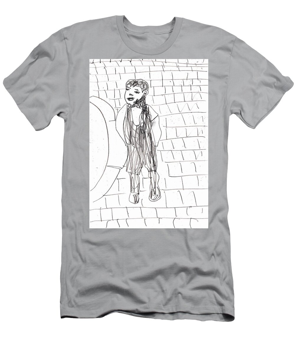 Boy T-Shirt featuring the drawing Boy on the street pencil drawing by Edgeworth Johnstone