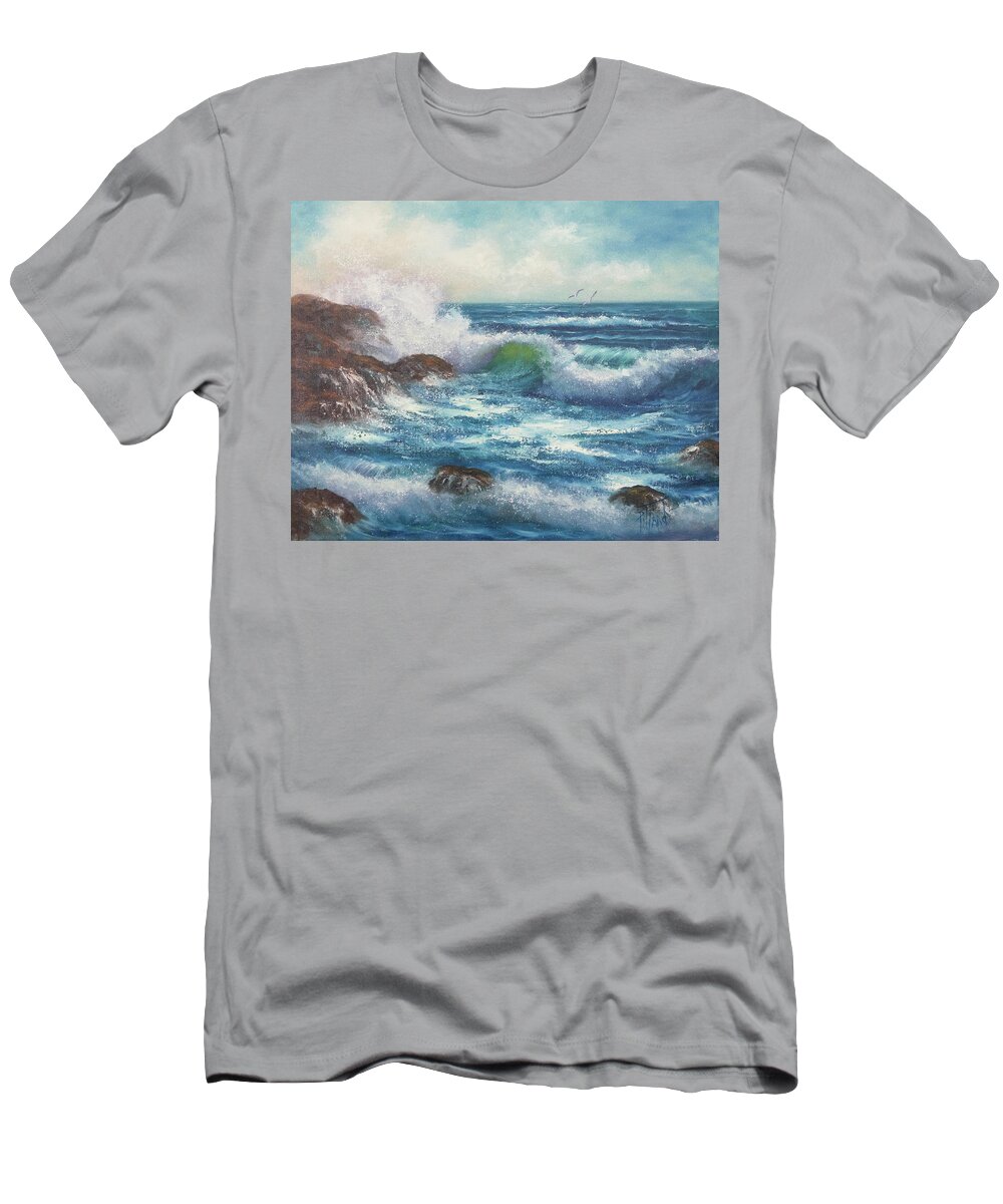 Waves T-Shirt featuring the painting Breaking Waves by Lynne Pittard