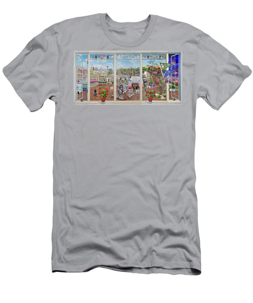  T-Shirt featuring the painting Brooklyn Picture Window Towel Version by Bonnie Siracusa