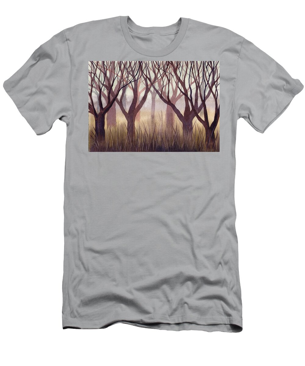 Russian Artists New Wave T-Shirt featuring the painting Brownish Forest by Ina Petrashkevich