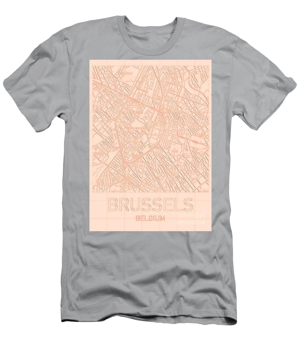 Brussels T-Shirt featuring the digital art Brussels Blueprint City Map by HELGE Art Gallery