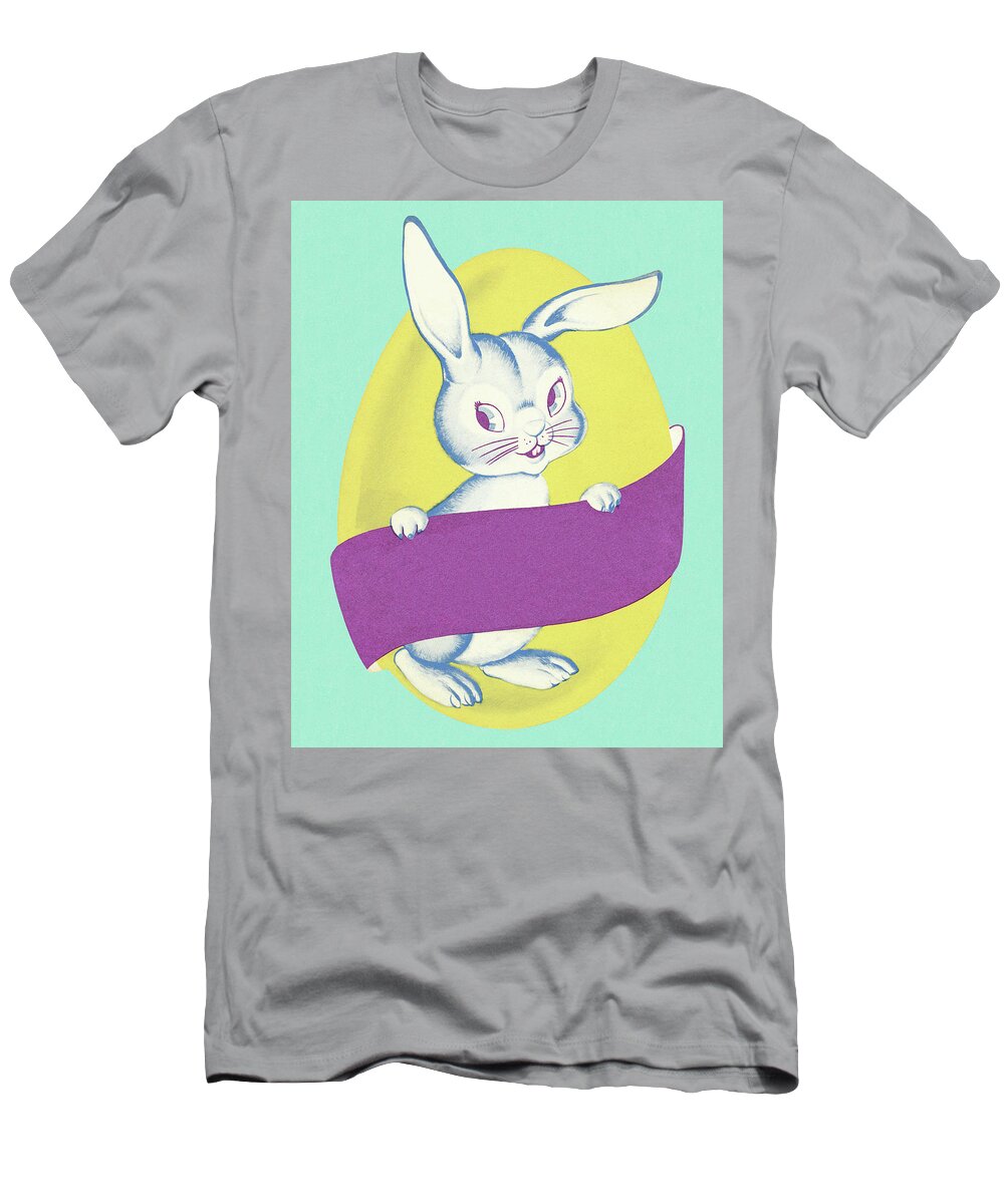 Animal T-Shirt featuring the drawing Bunny Holding Blank Banner by CSA Images