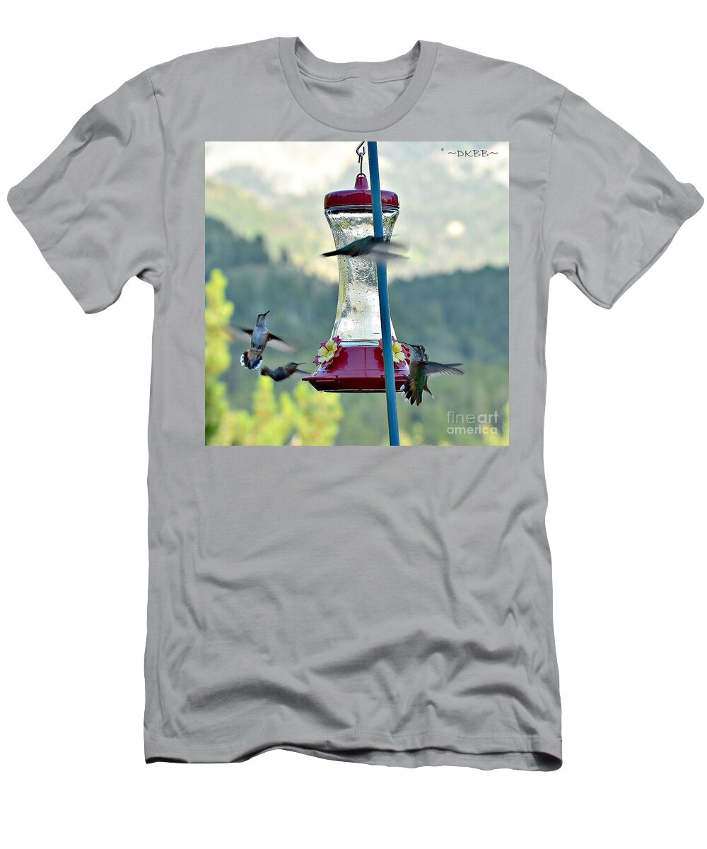 Hummingbirds T-Shirt featuring the photograph Busy Time at the Feeder by Dorrene BrownButterfield