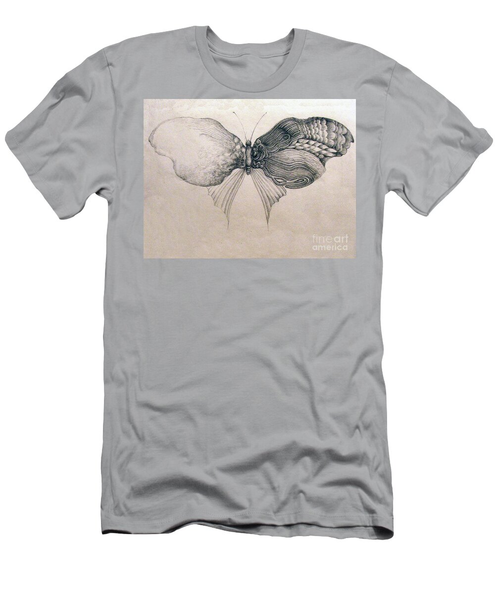 Pencil T-Shirt featuring the drawing Butterfly for Jeffrey by Rosanne Licciardi