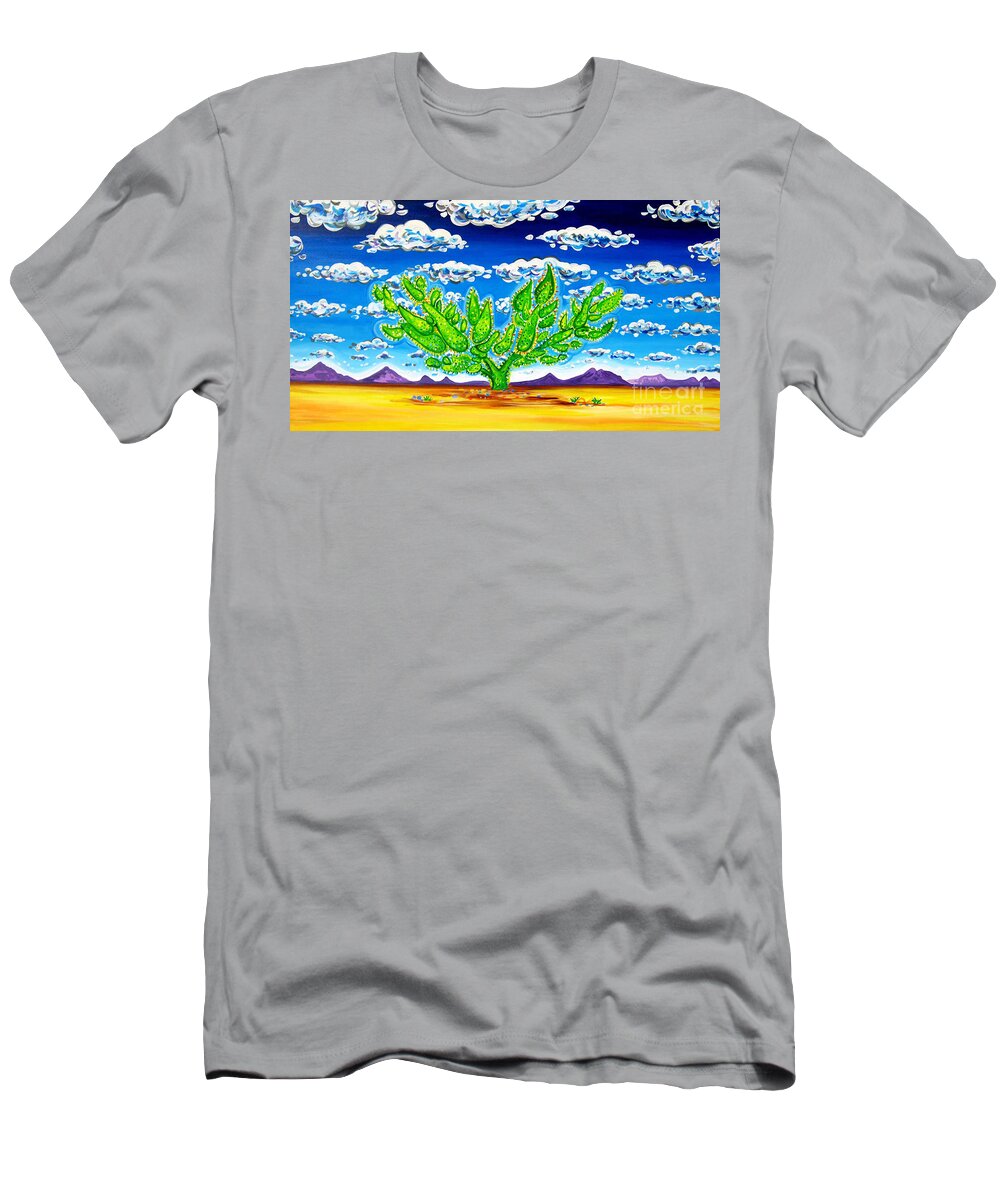 Rachel Houseman T-Shirt featuring the painting Cactus in the Clouds II by Rachel Houseman