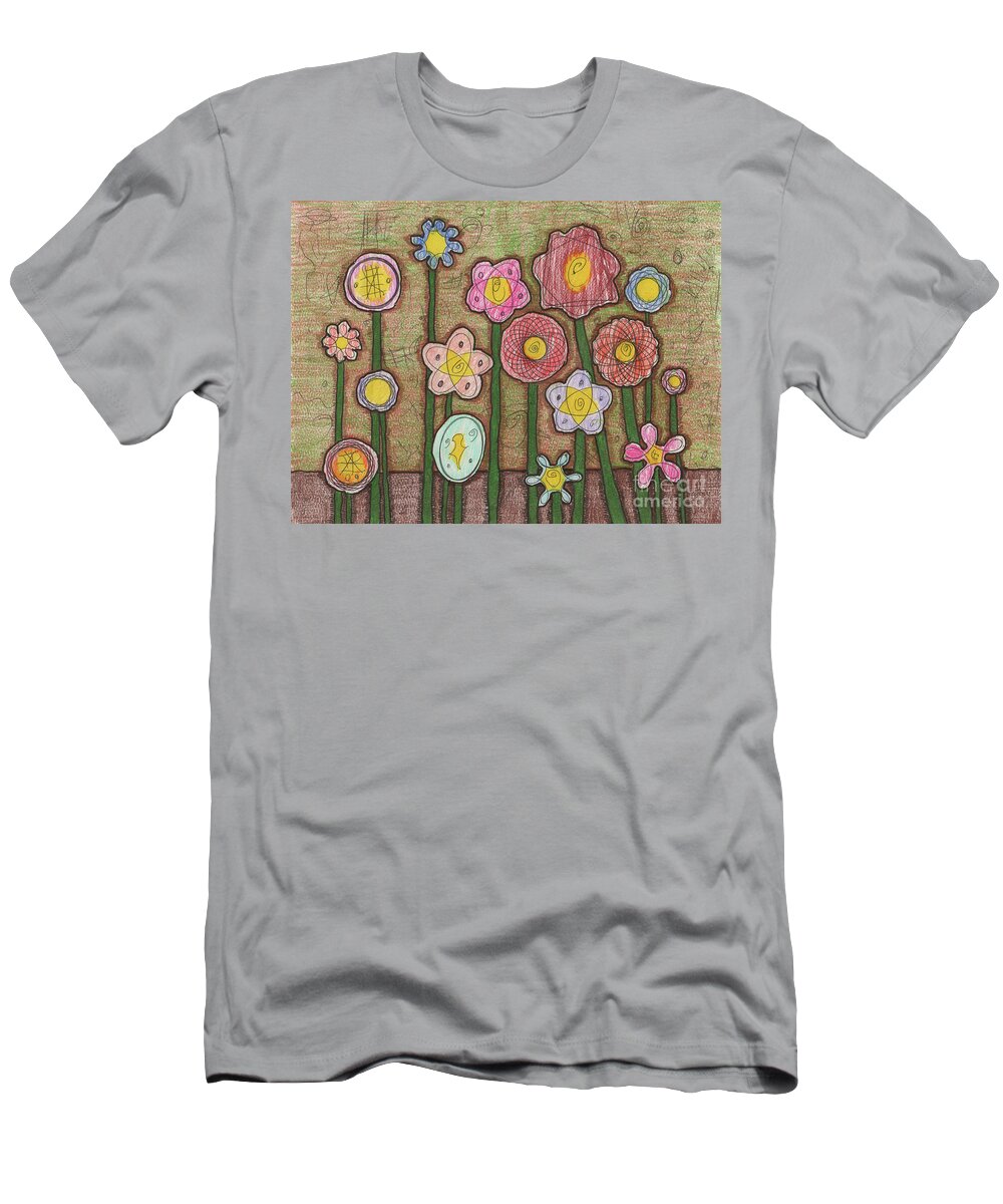 Folk Art T-Shirt featuring the painting Caden's Folk Art Floral 1 by Amy E Fraser