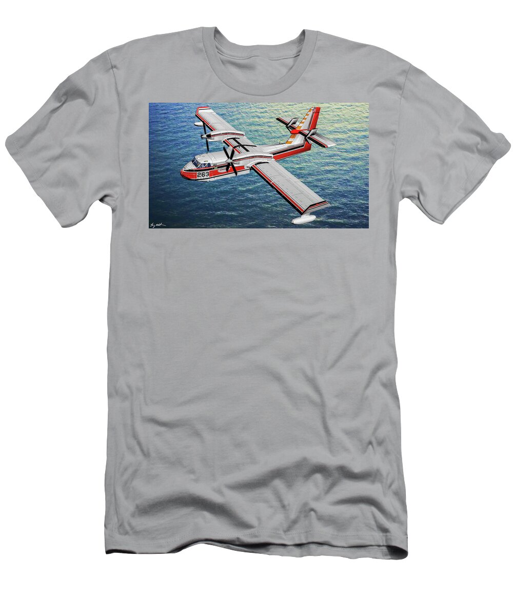 Canadair Fire Bomber Cl415 T-Shirt featuring the digital art Canadair Fire Bomber Cl415 - Oil by Tommy Anderson