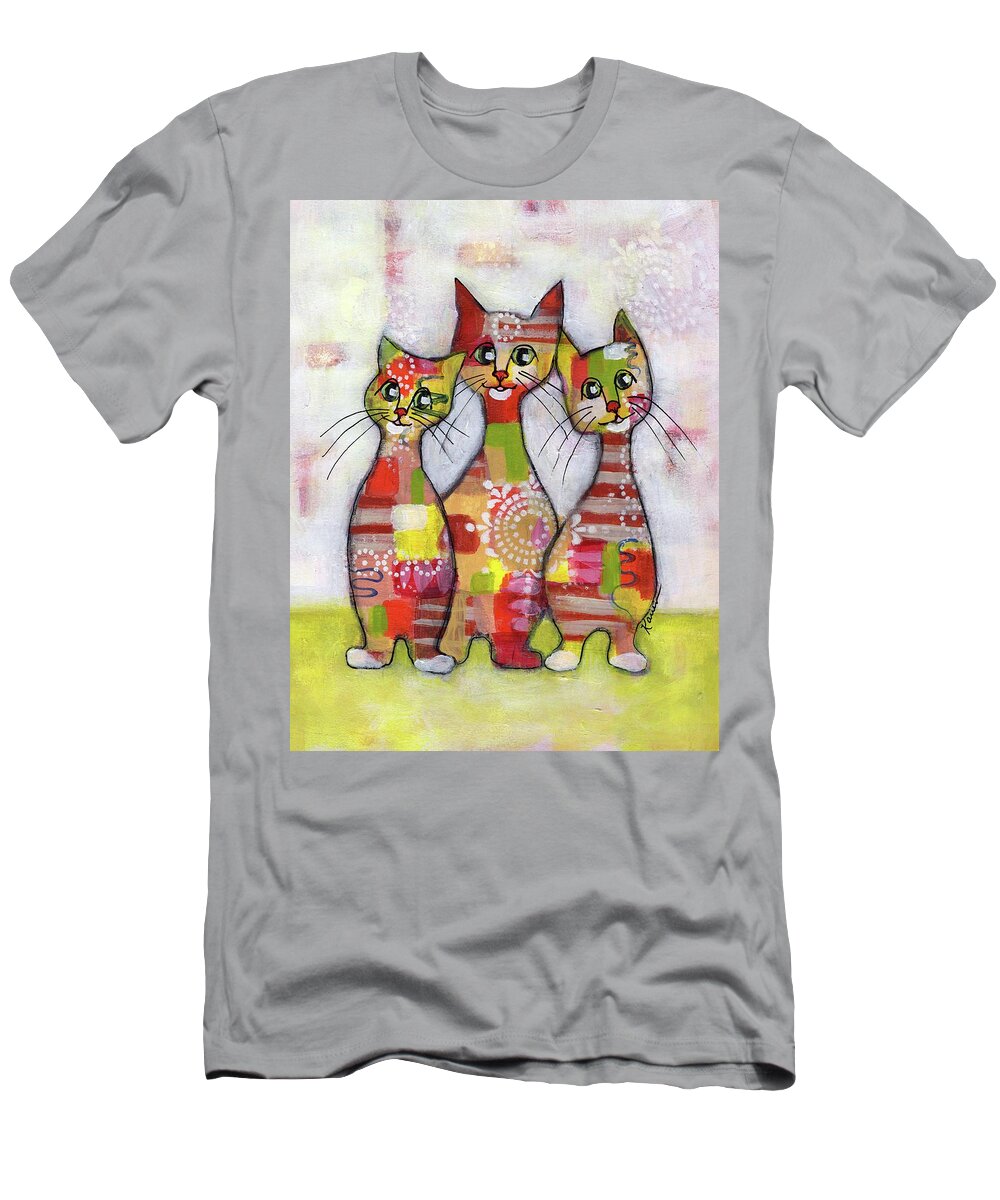 Cat T-Shirt featuring the painting Cat Family Portrait 5 by Karren Case