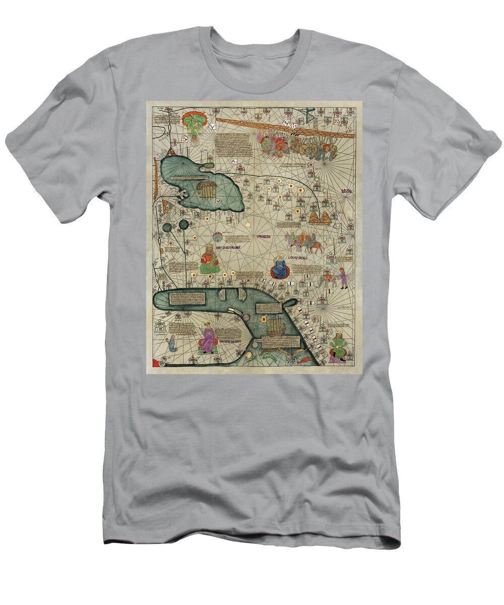 B1019 T-Shirt featuring the painting Catalan Atlas, C1375 by Abraham Cresques
