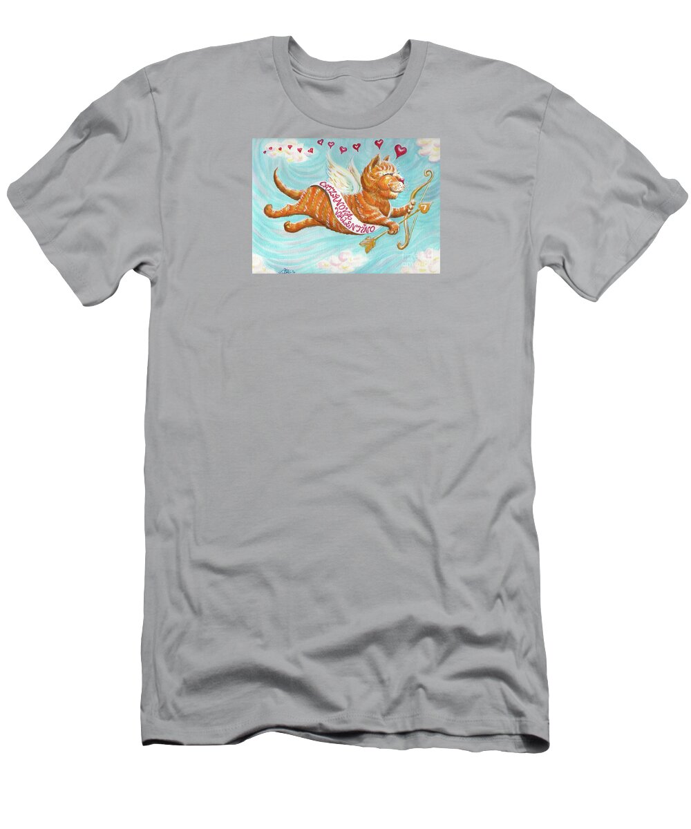 Cat T-Shirt featuring the painting Catzanova in Flight by Dee Davis