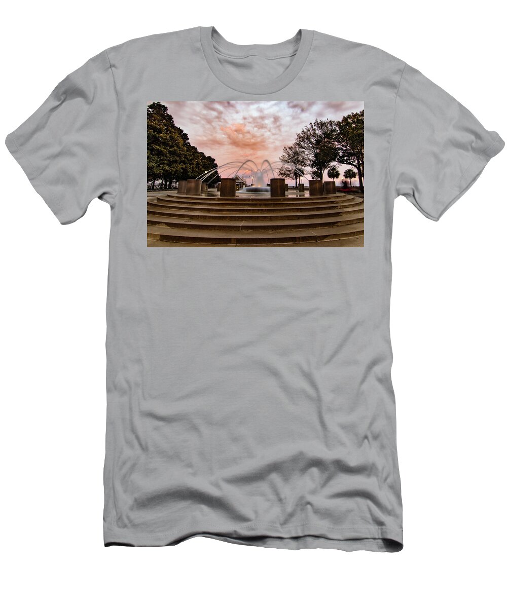 Charleston Fountain T-Shirt featuring the photograph Charleston Sunset Fountain by Norma Brandsberg