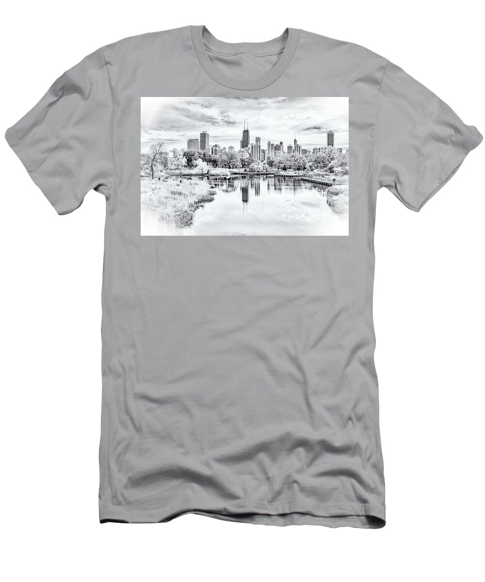 Chicago T-Shirt featuring the photograph Chicago in Black and White by Lev Kaytsner