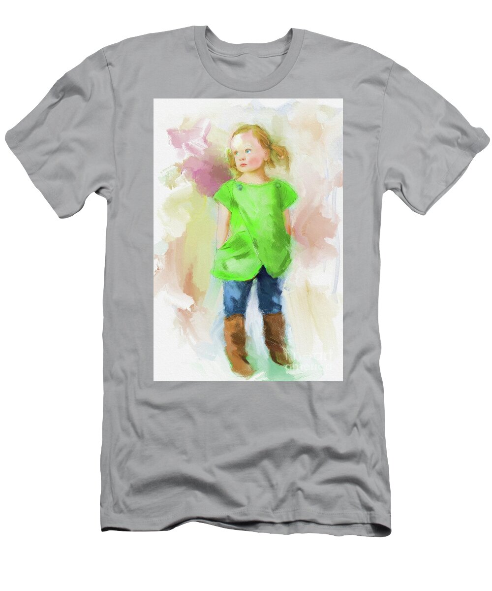 Child T-Shirt featuring the painting Child's Gaze by Kathy Strauss