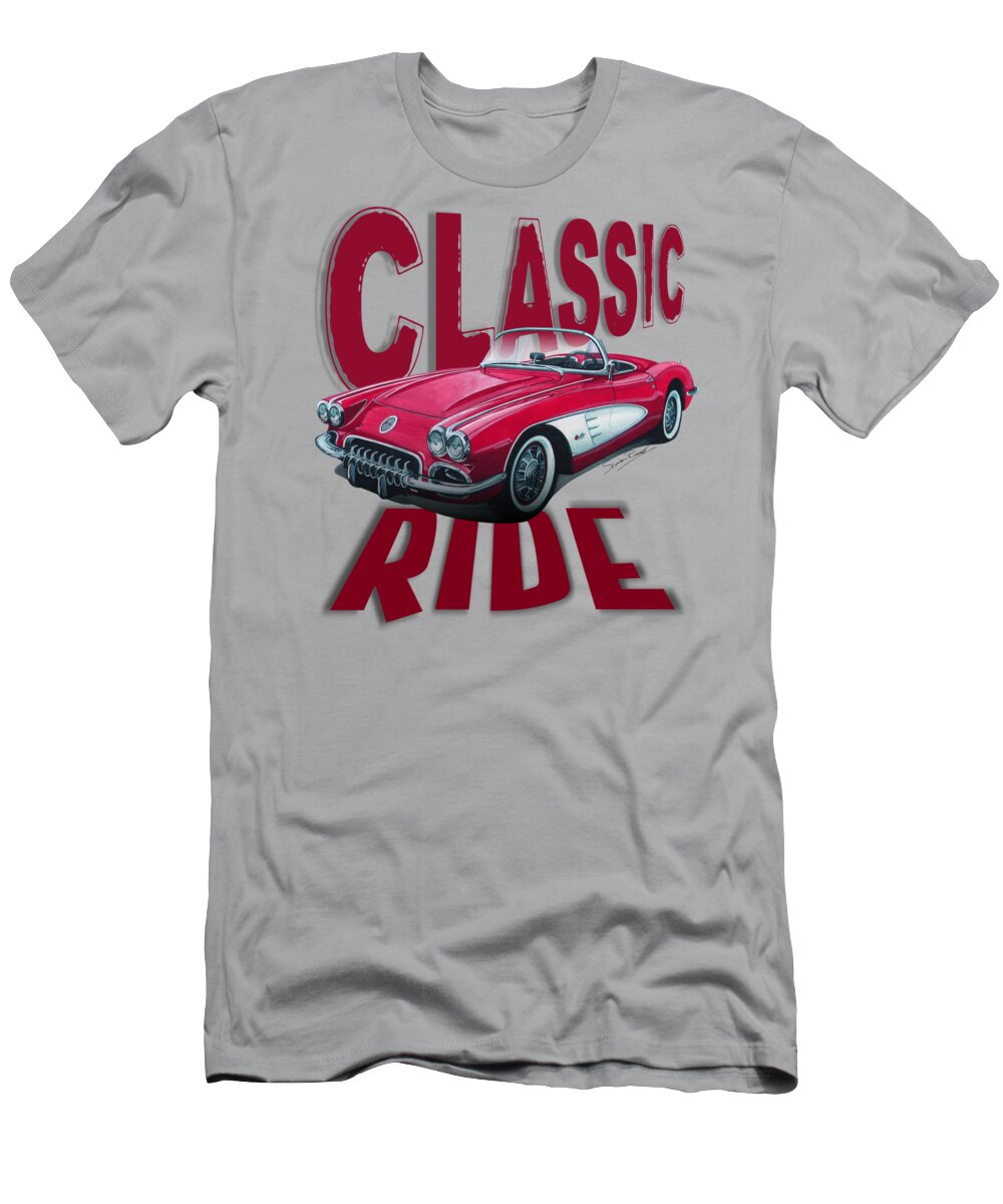 Chevrolet T-Shirt featuring the mixed media Classic Ride Corvette C1-Tee by Simon Read