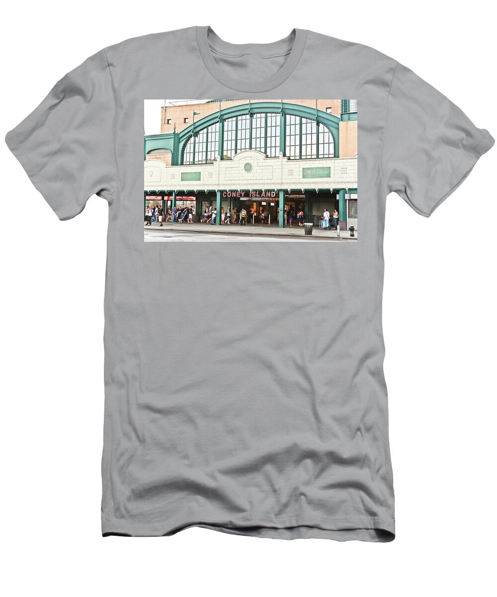 Copyright Ann Murphy T-Shirt featuring the photograph Coney Island Beach Travelers by Ann Murphy