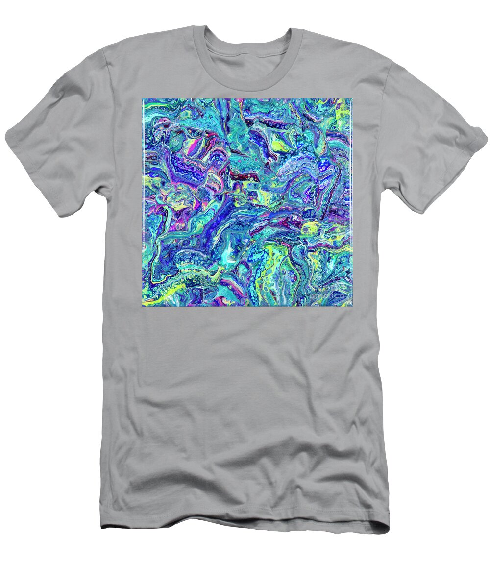 Poured Acrylics T-Shirt featuring the painting Confetti Dimension by Lucy Arnold