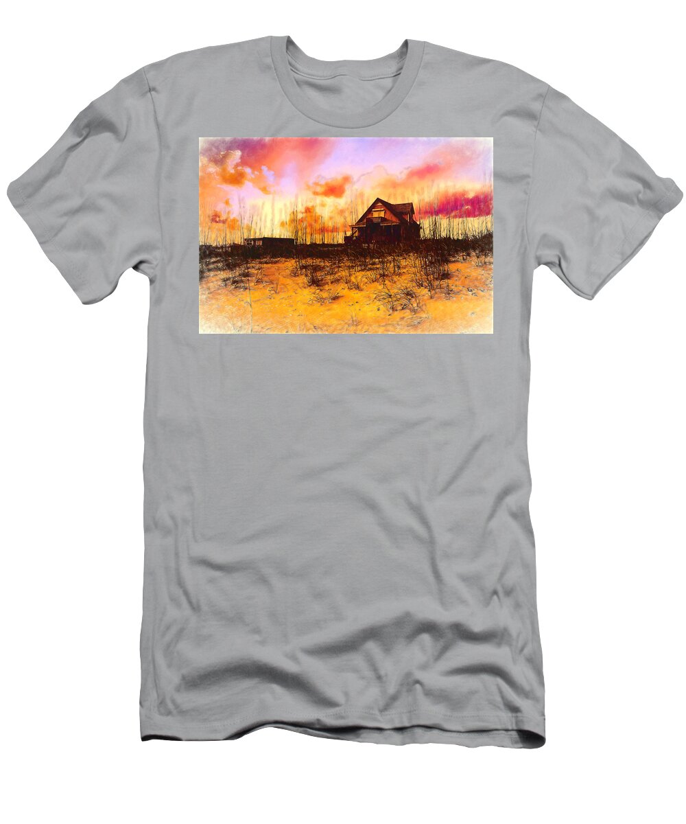 Boats T-Shirt featuring the photograph Cottage on the Dunes Painting by Debra and Dave Vanderlaan