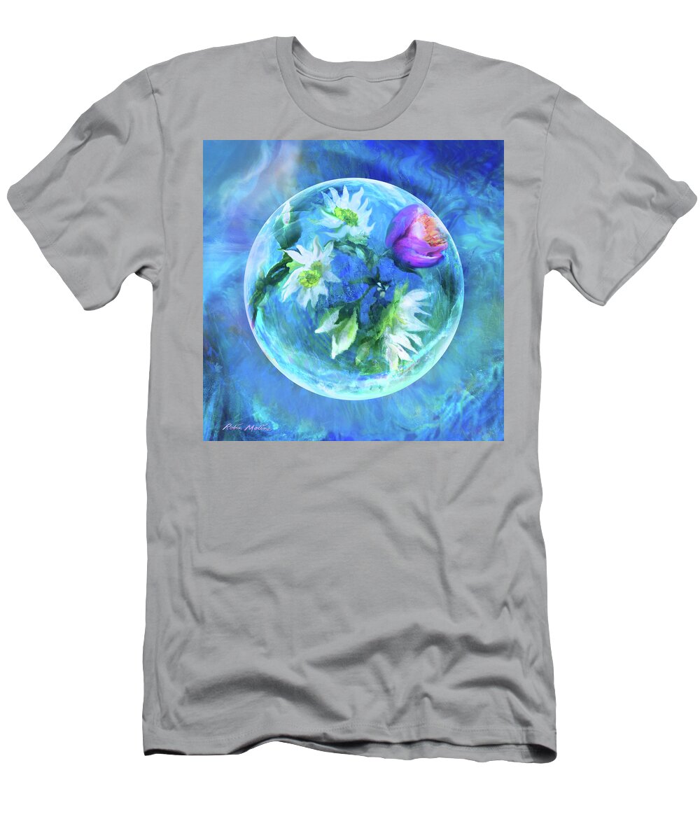 Crystal Globe T-Shirt featuring the digital art Crystals of Blue by Robin Moline