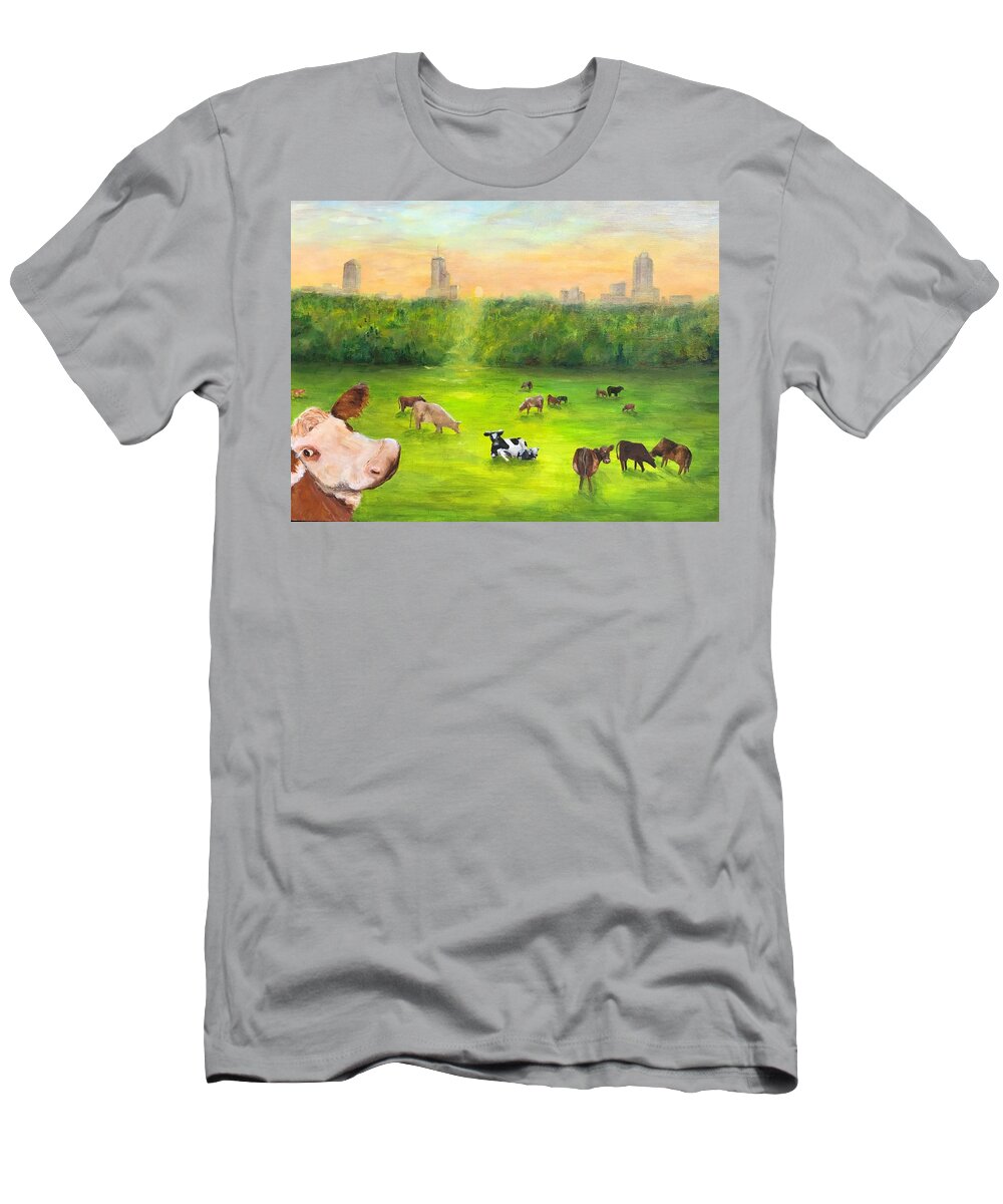 Curious T-Shirt featuring the painting Curious Cow by Deborah Naves