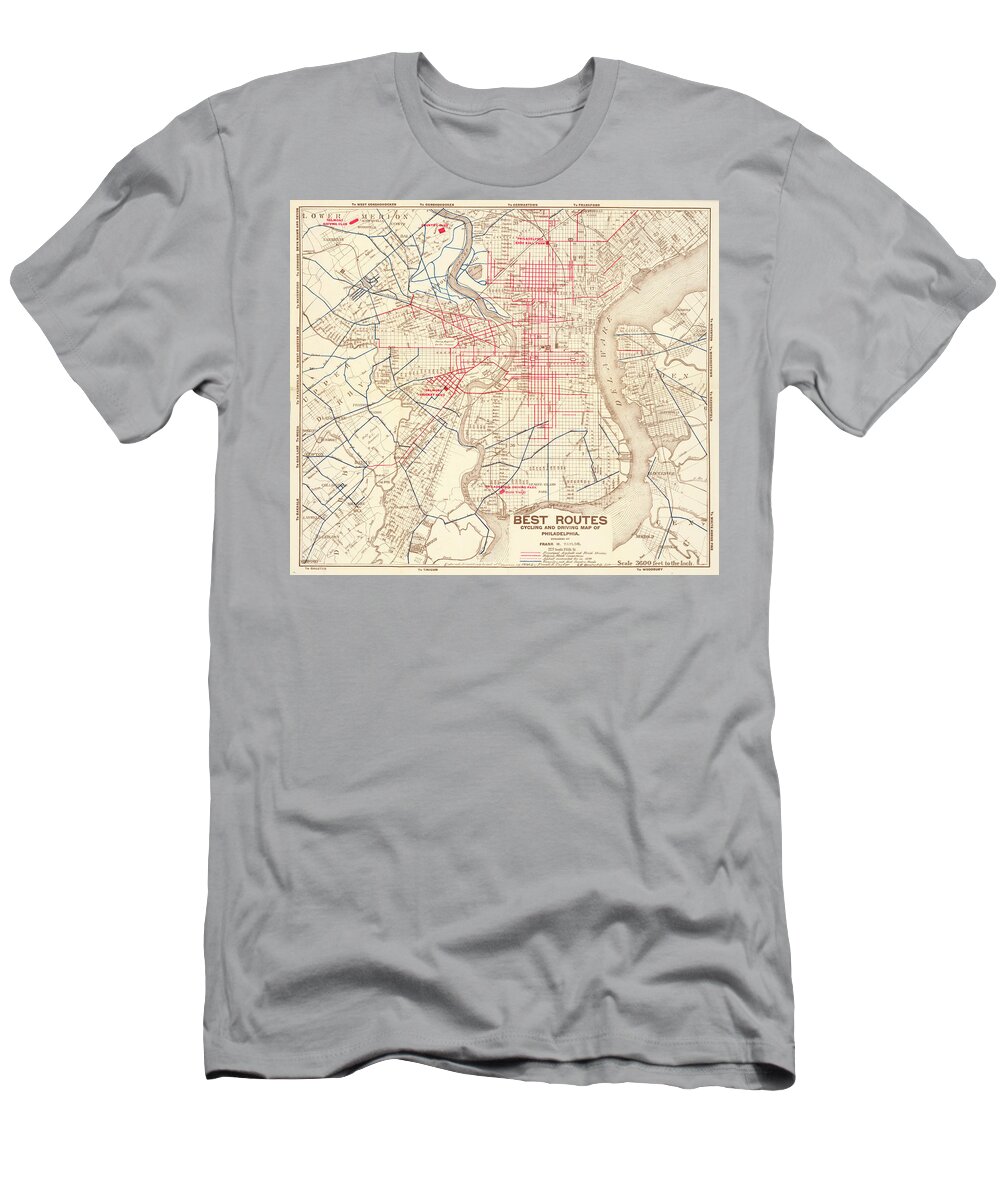 Philadelphia T-Shirt featuring the mixed media Cyclers' and drivers' best routes in and around Philadelphia by Frank H Taylor