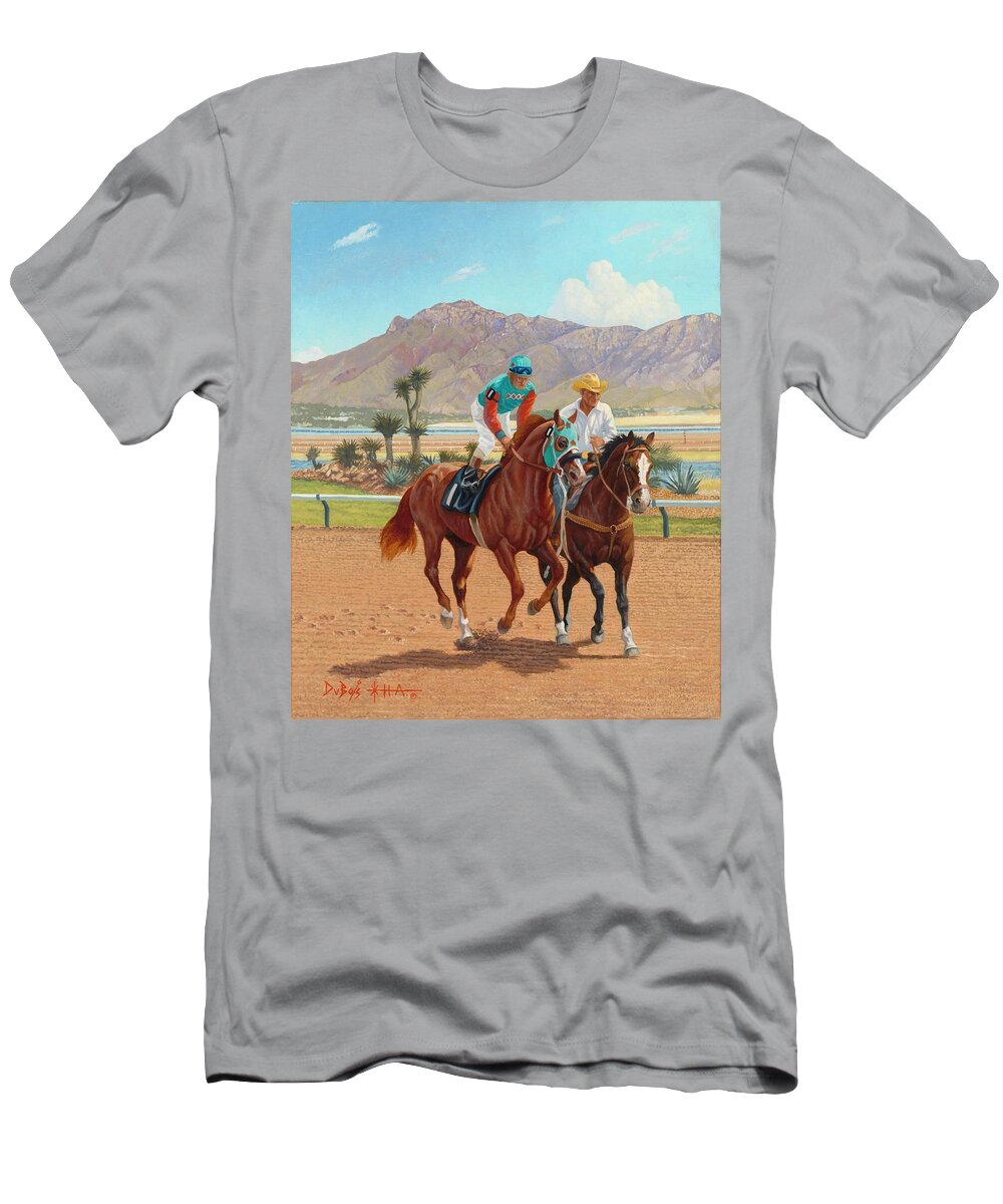 Quarter Horse Legend T-Shirt featuring the painting Dash For Cash by Howard DUBOIS
