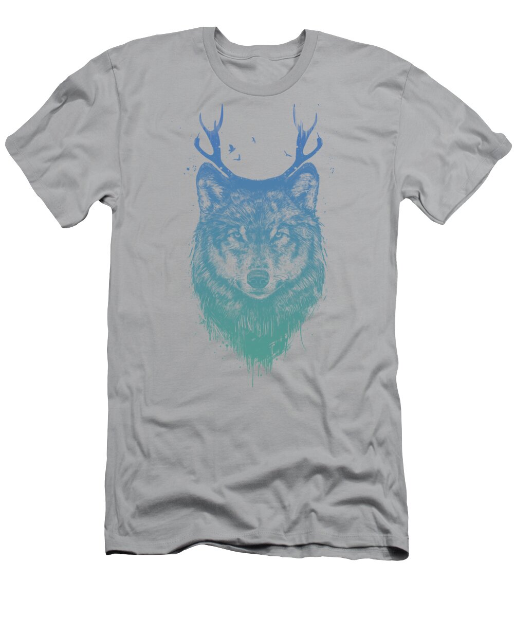 Wolf T-Shirt featuring the mixed media Deer wolf by Balazs Solti