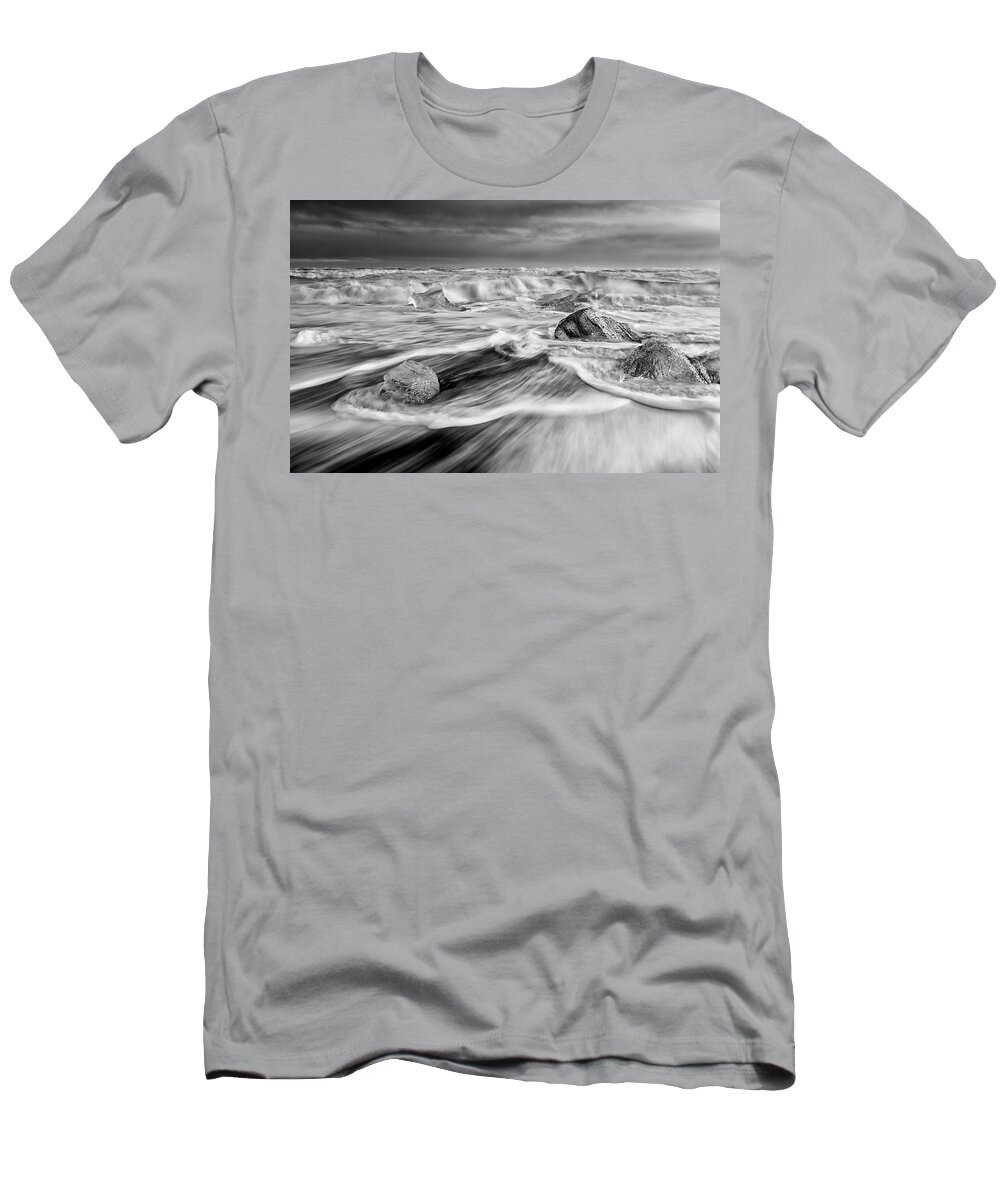 Iceland T-Shirt featuring the photograph Diamond Beach Iceland IV BW by Joan Carroll