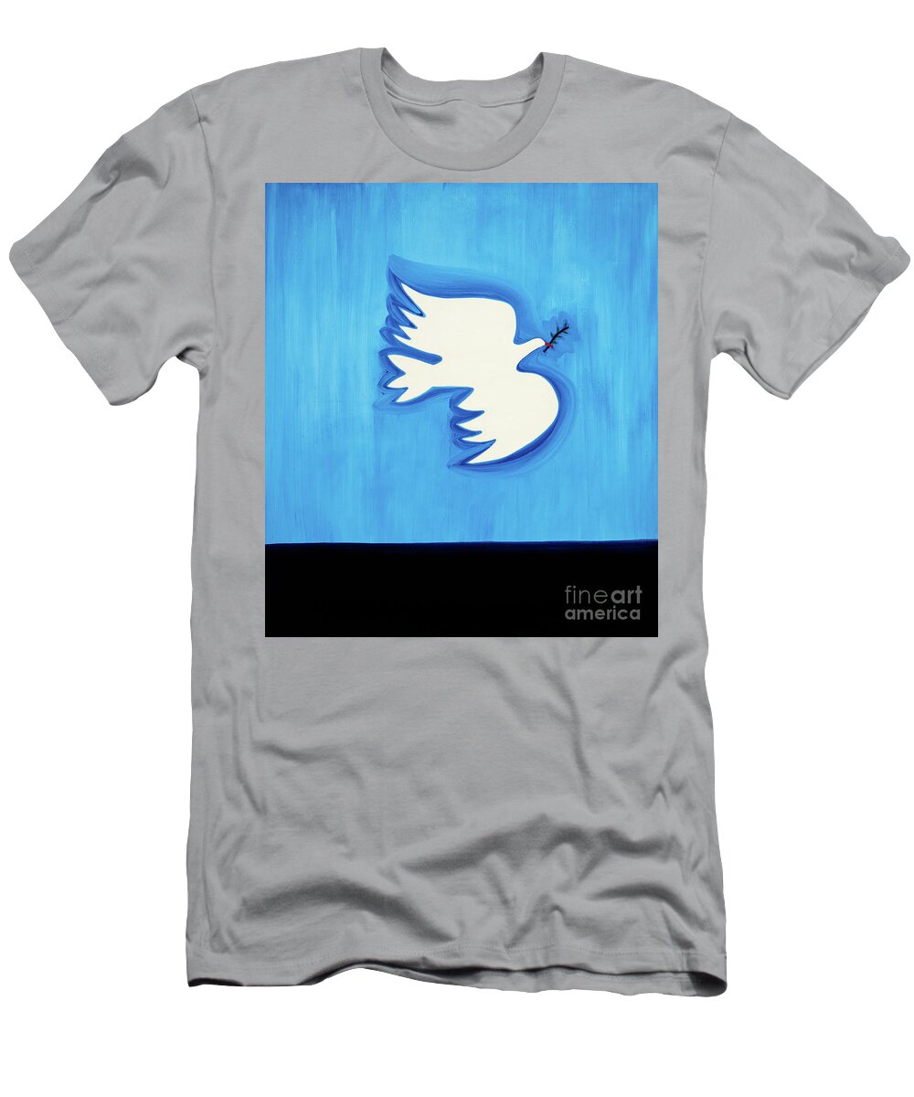 Dove With Leaf T-Shirt featuring the painting Dove With Leaf by Cristina Rodriguez