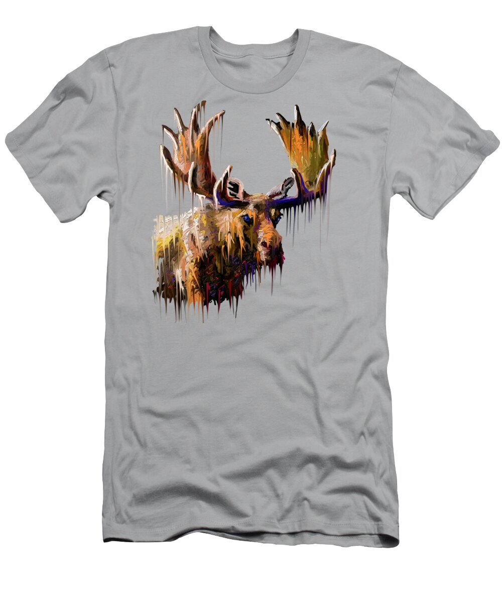 Mammal T-Shirt featuring the painting Dripping Moose by Anthony Mwangi